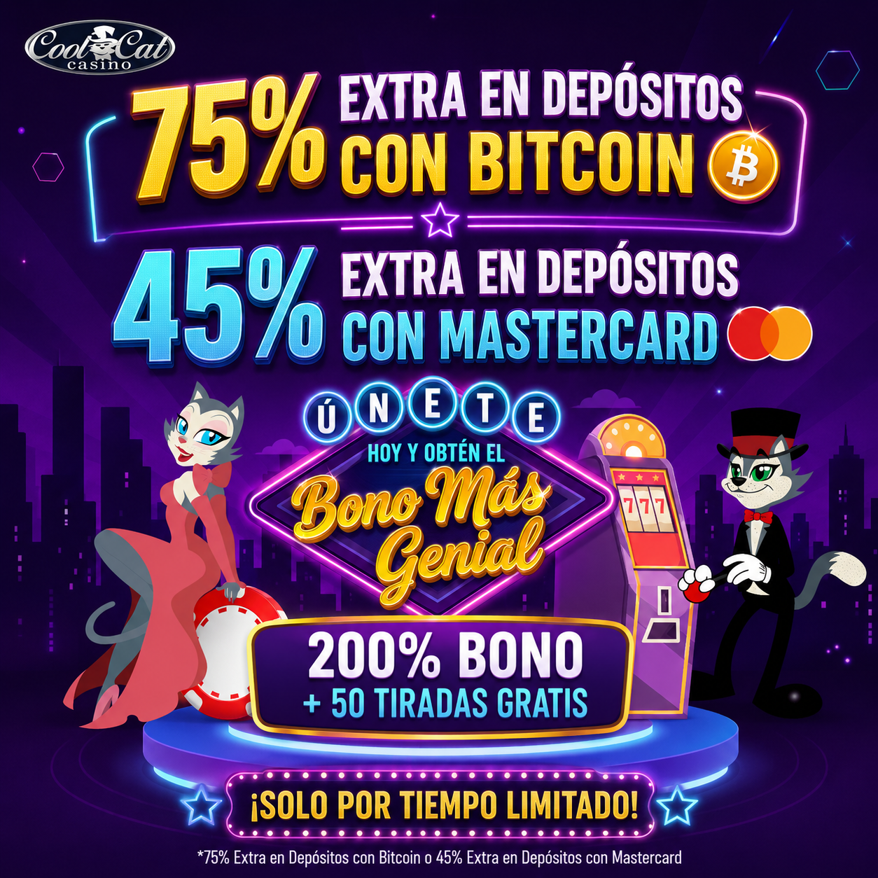 logo de BONO DE BIENVENIDA 200% + 50 GIROS GRATIS EN COOLCAT CASINO