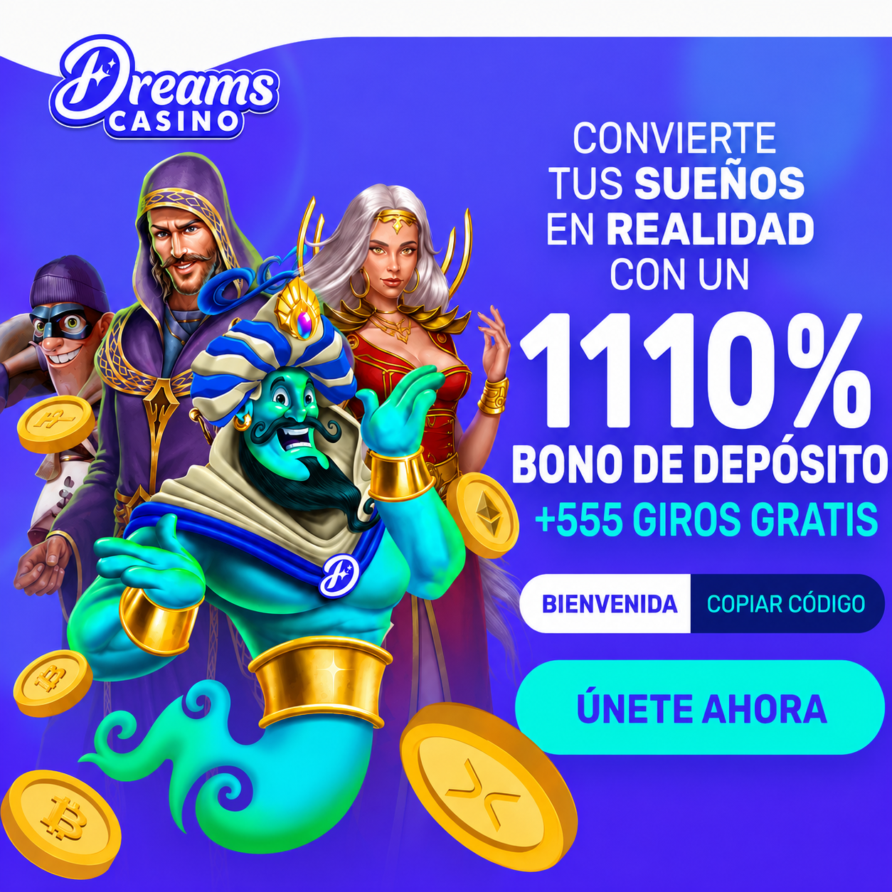 logo de BONO DE BIENVENIDA 1110% + 555 GIROS GRATIS EN DREAMS CASINO