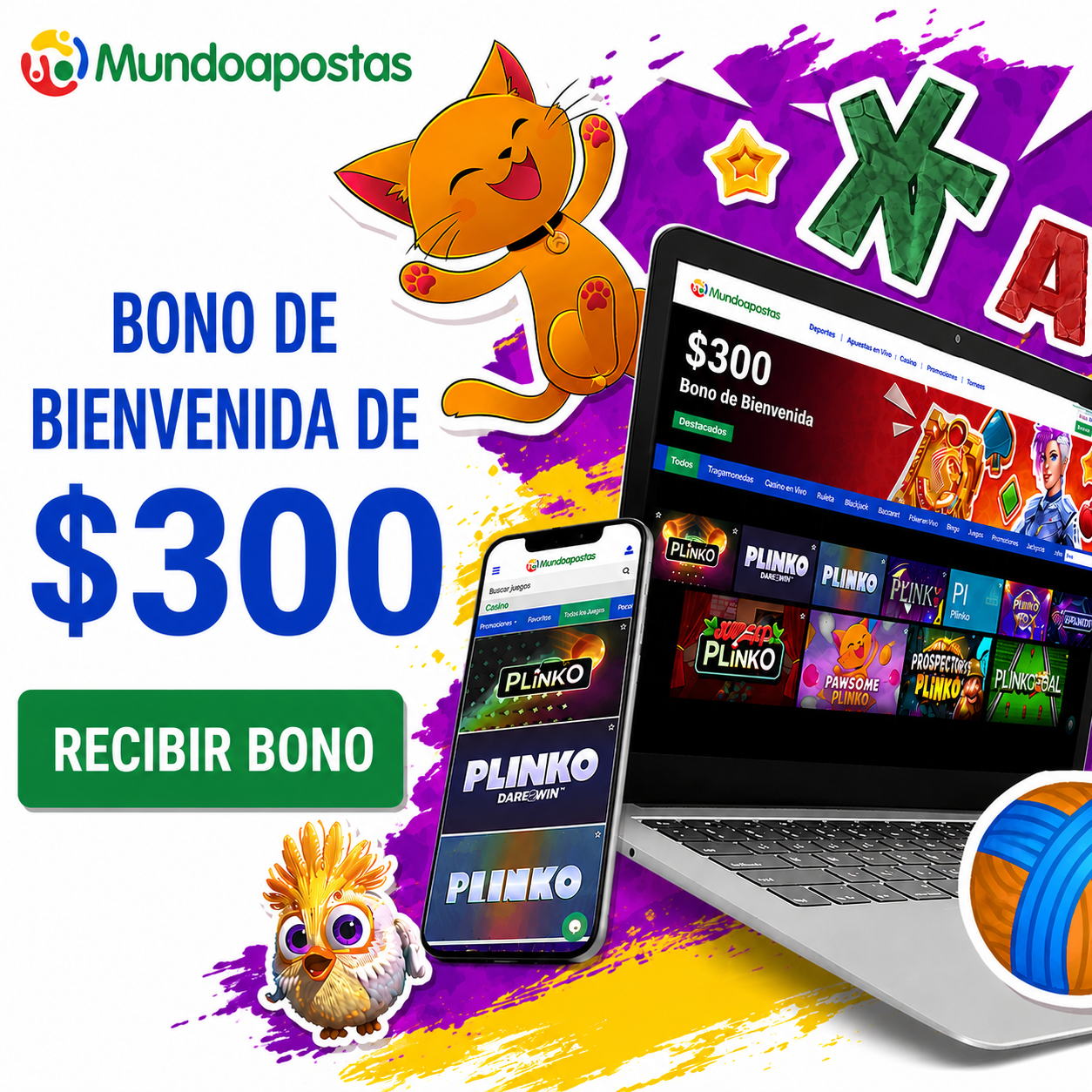 logo de BONO DE BIENVENIDA HASTA $300 EN MUNDOAPOSTAS