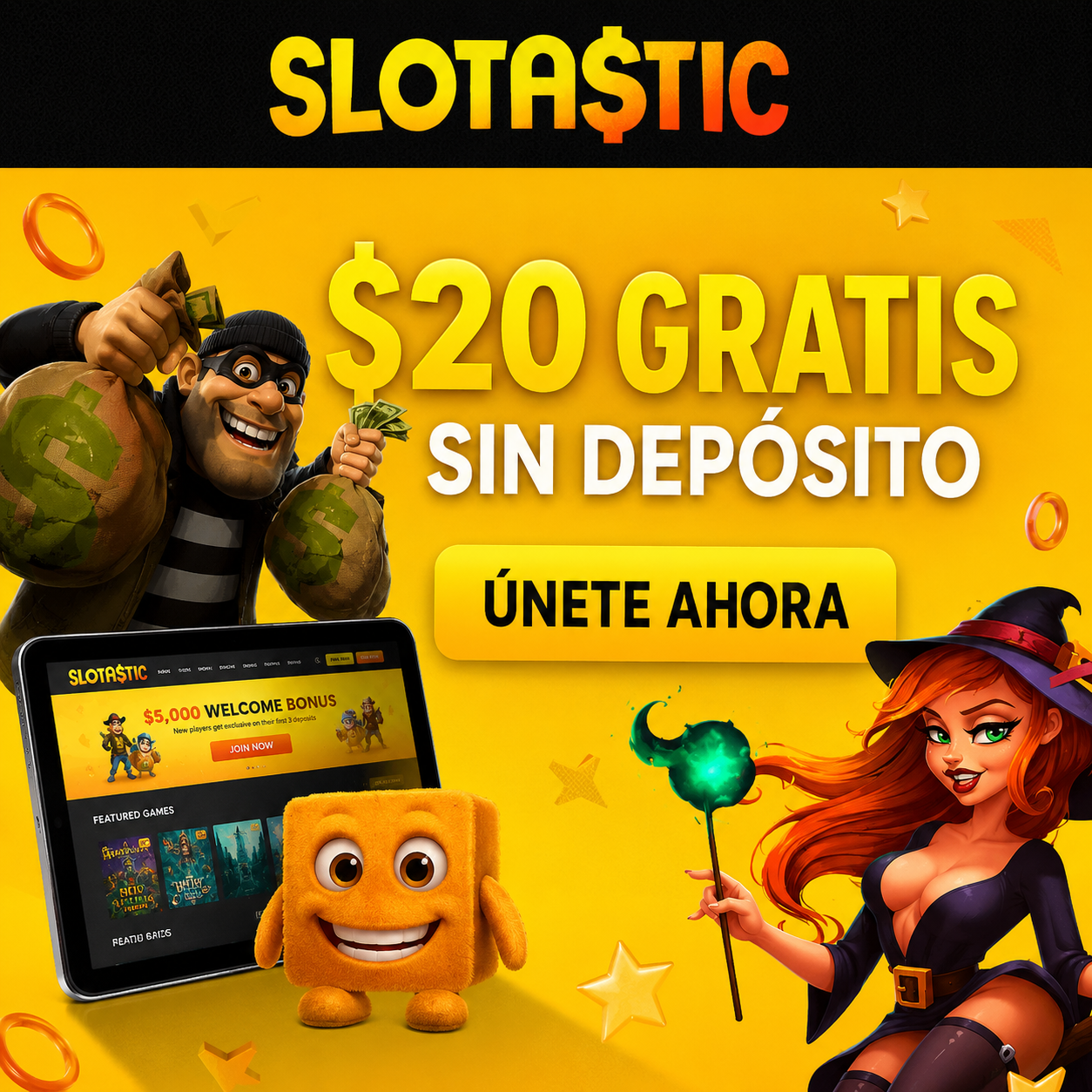 logo de $20 GRATIS sin dep&oacute;sito SLOTASTIC